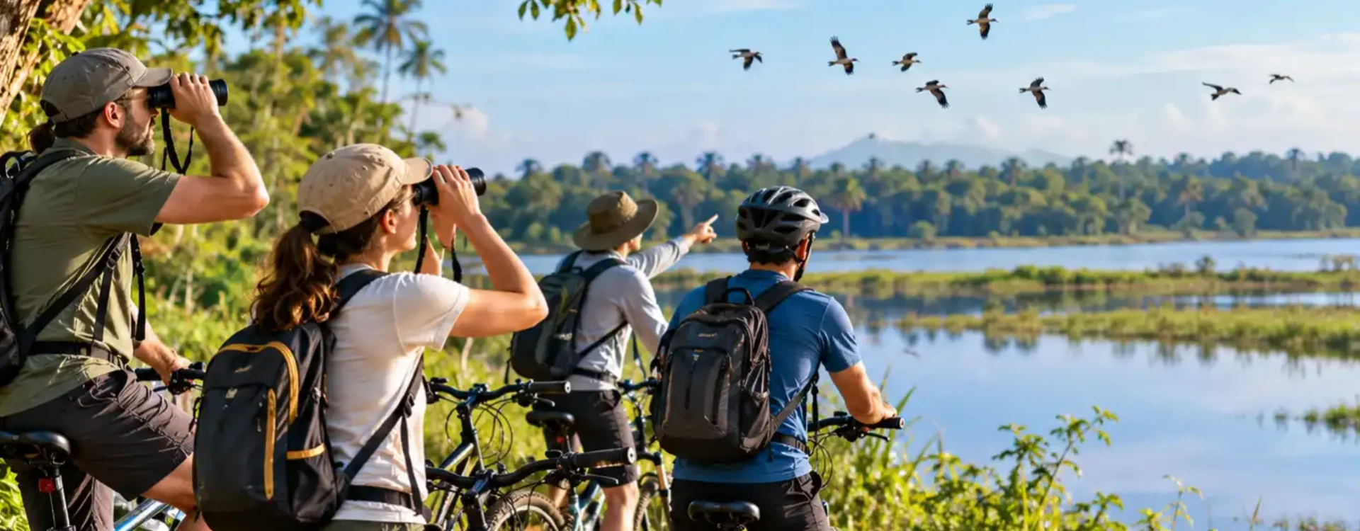 Cyclists exploring the natural surroundings of Mailagama